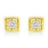10K Yellow Gold Plated .925 Sterling Silver 1/10 Cttw Miracle-Set Diamond Square Stud Earrings (K-L Color, I2-I3 Clarity)